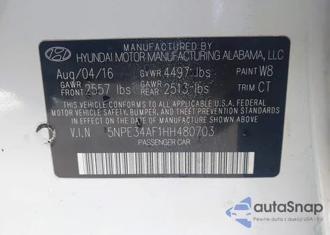 2017 Hyundai Sonata Sport из США, поврежденный, VIN 5NPE34AF1HH480703